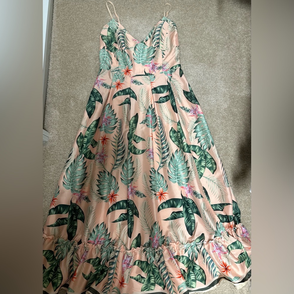 Palm Tree Print Corset Top Dress! Maxi!